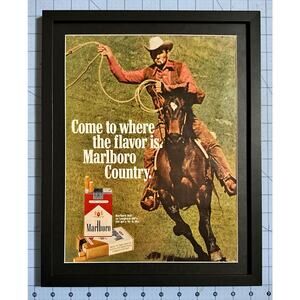 FRAMED Original 1971 Vintage Print Ad Men Riding Horse Marlboro Cigarettes